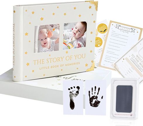 Book Keepsake, Baby Memory Book From Pre-Birth to 5th Year, with 2 Photo Pockets, Milestone Stickers, Hand/Footprint Inkpad, Information Card, Baby Album and Memory Book for Girls or Boys in Saudi Arabia
