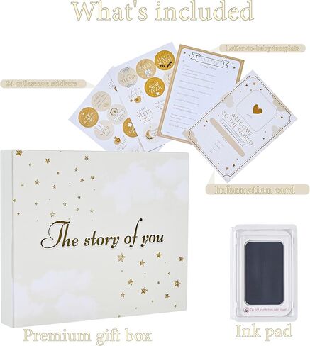 Book Keepsake, Baby Memory Book From Pre-Birth to 5th Year, with 2 Photo Pockets, Milestone Stickers, Hand/Footprint Inkpad, Information Card, Baby Album and Memory Book for Girls or Boys in Saudi Arabia