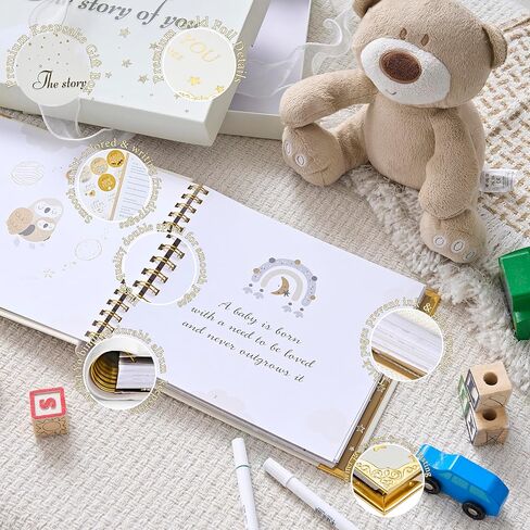Book Keepsake, Baby Memory Book From Pre-Birth to 5th Year, with 2 Photo Pockets, Milestone Stickers, Hand/Footprint Inkpad, Information Card, Baby Album and Memory Book for Girls or Boys in Saudi Arabia
