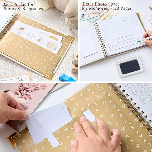 Book Keepsake, Baby Memory Book From Pre-Birth to 5th Year, with 2 Photo Pockets, Milestone Stickers, Hand/Footprint Inkpad, Information Card, Baby Album and Memory Book for Girls or Boys in Saudi Arabia
