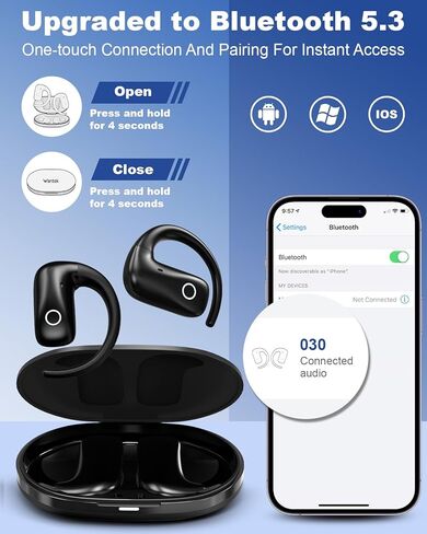 Wantek Open-Ear Air Conduction Earbuds, Bluetooth 5.4 Sports Headphones 50H Playtime, IPX55 Sweatproof with Mic, Stereo Bass for Running Workout in Saudi Arabia