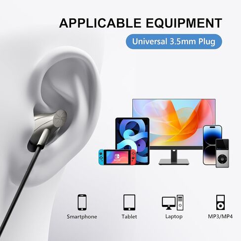 Wired Earphones with Microphone, Hi-Fi in-Ear Headphones, Noise-Isolating Earbuds, 3.5mm Jack for Phone, Laptop & Tablet (Black) in Saudi Arabia