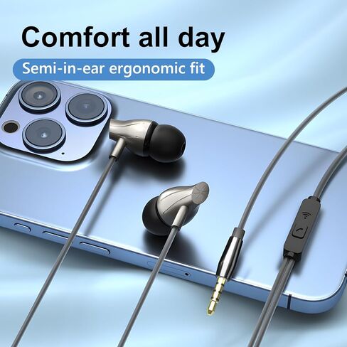 Wired Earphones with Microphone, Hi-Fi in-Ear Headphones, Noise-Isolating Earbuds, 3.5mm Jack for Phone, Laptop & Tablet (Black) in Saudi Arabia