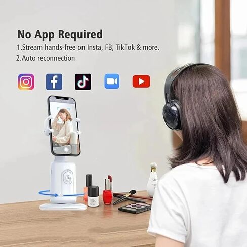 حامل ثلاثي للهاتف الذكي مزود بتتبع تلقائي للوجه، ومثبت تتبع تلقائي بزاوية 360 درجة مدعوم بالذكاء الاصطناعي وحامل ثلاثي لمدوني فيديو iPhone وAndroid، وYouTube TikTok Live in Saudi Arabia
