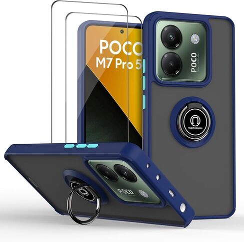 حافظة QUIETIP متوافقة مع هاتف Xiaomi Poco M7 Pro مع واقي شاشة، TPU + غطاء حامل حامل للهاتف مزود بحلقة مغناطيسية صلبة من البولي كربونات، أسود in Saudi Arabia