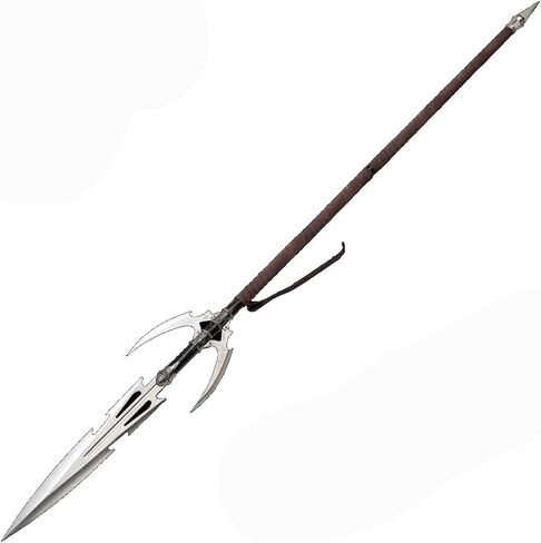 KIT RAE Allaxdrow Spear - شفرات من الفولاذ المقاوم للصدأ، عمود فولاذي أسود، مقبض ملفوف بالجلد، تركيبات معدنية، أرقام تسلسلية، شهادة الأصالة - يجب اقتناؤها لهواة التجميع - الطول 69 1/2 بوصة in Saudi Arabia