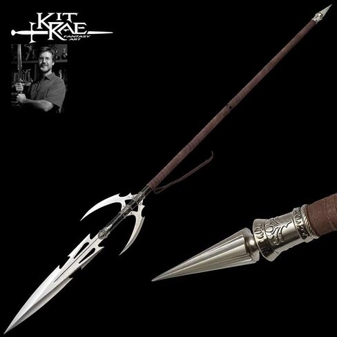 KIT RAE Allaxdrow Spear - شفرات من الفولاذ المقاوم للصدأ، عمود فولاذي أسود، مقبض ملفوف بالجلد، تركيبات معدنية، أرقام تسلسلية، شهادة الأصالة - يجب اقتناؤها لهواة التجميع - الطول 69 1/2 بوصة in Saudi Arabia