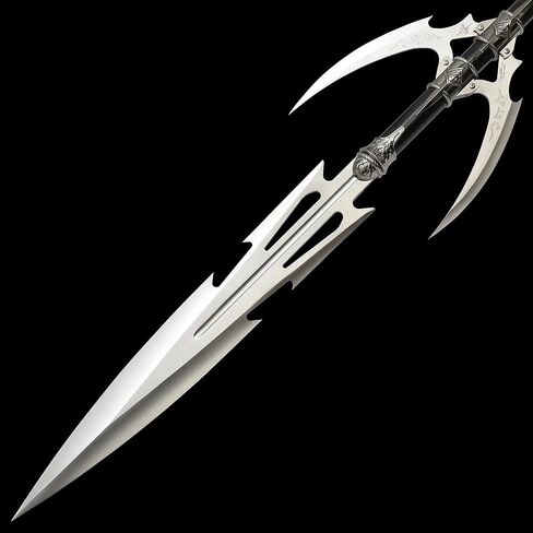 KIT RAE Allaxdrow Spear - شفرات من الفولاذ المقاوم للصدأ، عمود فولاذي أسود، مقبض ملفوف بالجلد، تركيبات معدنية، أرقام تسلسلية، شهادة الأصالة - يجب اقتناؤها لهواة التجميع - الطول 69 1/2 بوصة in Saudi Arabia