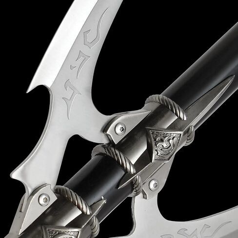KIT RAE Allaxdrow Spear - شفرات من الفولاذ المقاوم للصدأ، عمود فولاذي أسود، مقبض ملفوف بالجلد، تركيبات معدنية، أرقام تسلسلية، شهادة الأصالة - يجب اقتناؤها لهواة التجميع - الطول 69 1/2 بوصة in Saudi Arabia