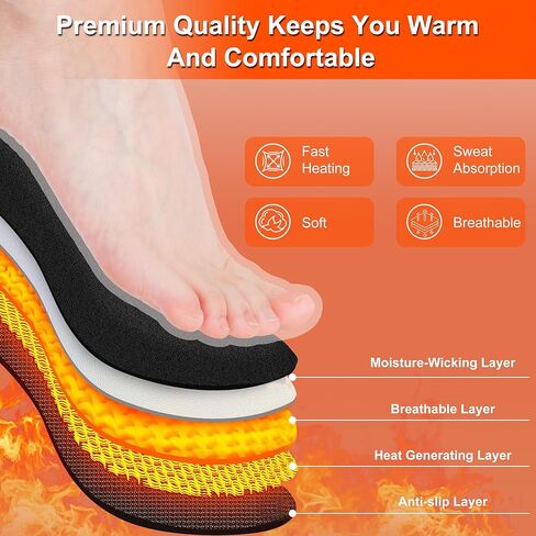 Heated Insoles with 5000mAh Battery, Foot Warmers Rechargeable with 4 Heating Levels, Full Foot Heating, Cut-to-Fit, Electric Heated Insoles for Men and Women in Saudi Arabia