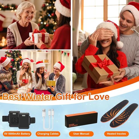 Heated Insoles with 5000mAh Battery, Foot Warmers Rechargeable with 4 Heating Levels, Full Foot Heating, Cut-to-Fit, Electric Heated Insoles for Men and Women in Saudi Arabia
