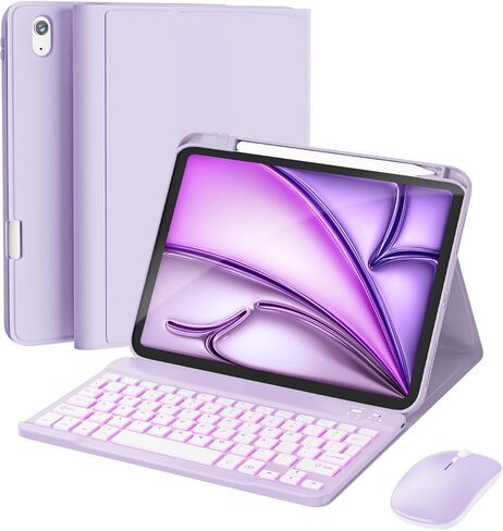 حافظة لجهاز iPad Air مقاس 11 بوصة مع لوحة مفاتيح M3/M2 (2025/2024)، وماوس ولوحة مفاتيح لاسلكية قابلة للفصل، وإضاءة خلفية بـ 7 ألوان، وحافظة رفيعة مع حامل أقلام، أرجواني in Kuwait