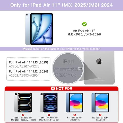 حافظة لجهاز iPad Air مقاس 11 بوصة مع لوحة مفاتيح M3/M2 (2025/2024)، وماوس ولوحة مفاتيح لاسلكية قابلة للفصل، وإضاءة خلفية بـ 7 ألوان، وحافظة رفيعة مع حامل أقلام، أرجواني in Kuwait