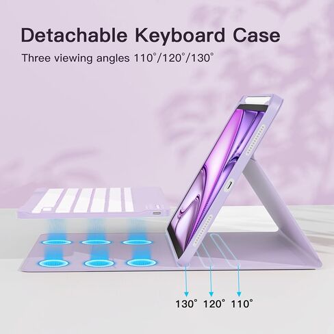 حافظة لجهاز iPad Air مقاس 11 بوصة مع لوحة مفاتيح M3/M2 (2025/2024)، وماوس ولوحة مفاتيح لاسلكية قابلة للفصل، وإضاءة خلفية بـ 7 ألوان، وحافظة رفيعة مع حامل أقلام، أرجواني in Kuwait