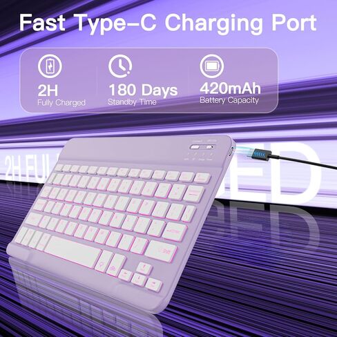 حافظة لجهاز iPad Air مقاس 11 بوصة مع لوحة مفاتيح M3/M2 (2025/2024)، وماوس ولوحة مفاتيح لاسلكية قابلة للفصل، وإضاءة خلفية بـ 7 ألوان، وحافظة رفيعة مع حامل أقلام، أرجواني in Kuwait