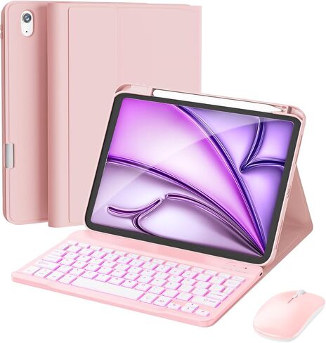 حافظة لجهاز iPad Air مقاس 11 بوصة مع لوحة مفاتيح M3/M2 (2025/2024)، وماوس ولوحة مفاتيح لاسلكية قابلة للفصل، وإضاءة خلفية بـ 7 ألوان، وحافظة رفيعة مع حامل أقلام، أرجواني in Kuwait
