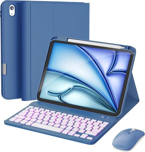 حافظة لجهاز iPad Air مقاس 11 بوصة مع لوحة مفاتيح M3/M2 (2025/2024)، وماوس ولوحة مفاتيح لاسلكية قابلة للفصل، وإضاءة خلفية بـ 7 ألوان، وحافظة رفيعة مع حامل أقلام، أرجواني in Kuwait
