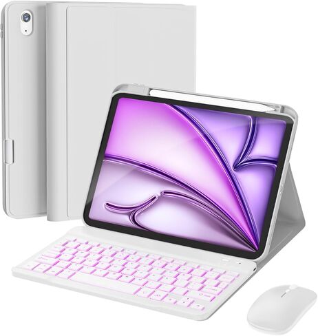 حافظة لجهاز iPad Air مقاس 11 بوصة مع لوحة مفاتيح M3/M2 (2025/2024)، وماوس ولوحة مفاتيح لاسلكية قابلة للفصل، وإضاءة خلفية بـ 7 ألوان، وحافظة رفيعة مع حامل أقلام، أرجواني in Kuwait