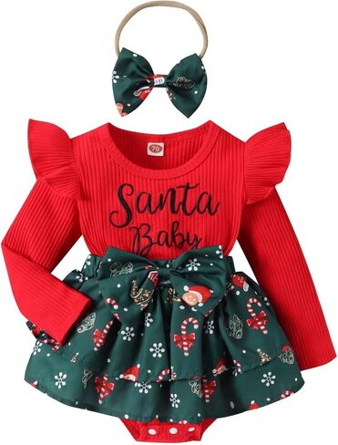 Baby Girl New Years Outfit Firework Number Letter Print Mesh Long Sleeve Romper Dress and Bow Headand 2 Pcs Set in Saudi Arabia