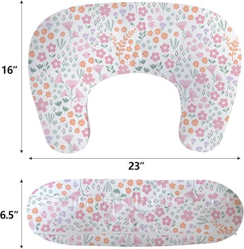 Little Grape Land Nursing Pillow for Breastfeeding, Ergonomic Feeding Pillow with Removable Cover, Baby Feeding Pillow with Hidden Zipper Guard and Supportive Breathable Filling, Floral, Upgraded in Saudi Arabia