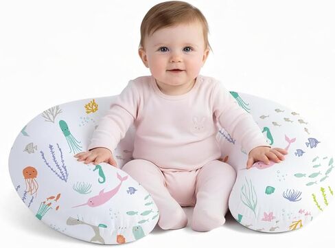 Little Grape Land Nursing Pillow for Breastfeeding, Ergonomic Feeding Pillow with Removable Cover, Baby Feeding Pillow with Hidden Zipper Guard and Supportive Breathable Filling, Floral, Upgraded in Saudi Arabia