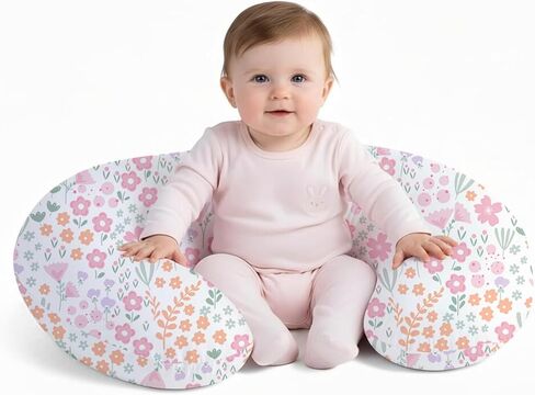 Little Grape Land Nursing Pillow for Breastfeeding, Ergonomic Feeding Pillow with Removable Cover, Baby Feeding Pillow with Hidden Zipper Guard and Supportive Breathable Filling, Floral, Upgraded in Saudi Arabia