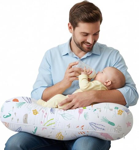 Little Grape Land Nursing Pillow for Breastfeeding, Ergonomic Feeding Pillow with Removable Cover, Baby Feeding Pillow with Hidden Zipper Guard and Supportive Breathable Filling, Floral, Upgraded in Saudi Arabia