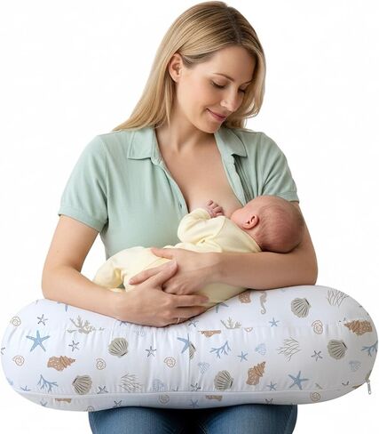 Little Grape Land Nursing Pillow for Breastfeeding, Ergonomic Feeding Pillow with Removable Cover, Baby Feeding Pillow with Hidden Zipper Guard and Supportive Breathable Filling, Floral, Upgraded in Saudi Arabia
