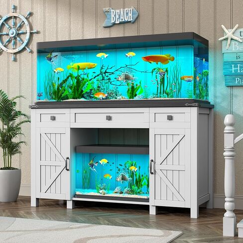 حامل حوض أسماك سعة 40 جالونًا مع منافذ طاقة، وأثاث حامل حوض أسماك مزخرف للمزرعة مع أرفف قابلة للتعديل ودرج تخزين، وحامل خزان سلحفاة الزواحف سعة 30-40 جالونًا (أبيض، 30-40 لترًا) in Kuwait