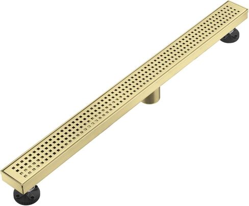 استنزاف أرضي دش خطي ، الذهب المصقول 12 بوصة 304 مصارف الحمام من الفولاذ المقاوم للصدأ ، مصارف ، دش مستطيل طويل دش دافئ مع غطاء تصريف النمط المربع وماسك الشعر in Kuwait