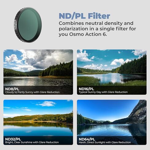 Freewell ND8/PL, ND16/PL, ND32/PL, ND64/PL and Glow Mist Filters Bundle Compatible with DJI Osmo Action 6 in Saudi Arabia