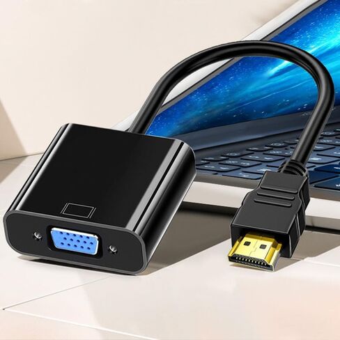 HDMI إلى VGA مع صوت، محول HDMI إلى VGA نشط مطلي بالذهب مع كابل طاقة Micro USB، التوصيل والتشغيل للكمبيوتر/سطح المكتب/الكمبيوتر المحمول/الكمبيوتر الشخصي/جهاز العرض/التلفزيون عالي الدقة، أسود in Saudi Arabia