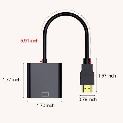 HDMI إلى VGA مع صوت، محول HDMI إلى VGA نشط مطلي بالذهب مع كابل طاقة Micro USB، التوصيل والتشغيل للكمبيوتر/سطح المكتب/الكمبيوتر المحمول/الكمبيوتر الشخصي/جهاز العرض/التلفزيون عالي الدقة، أسود in Saudi Arabia