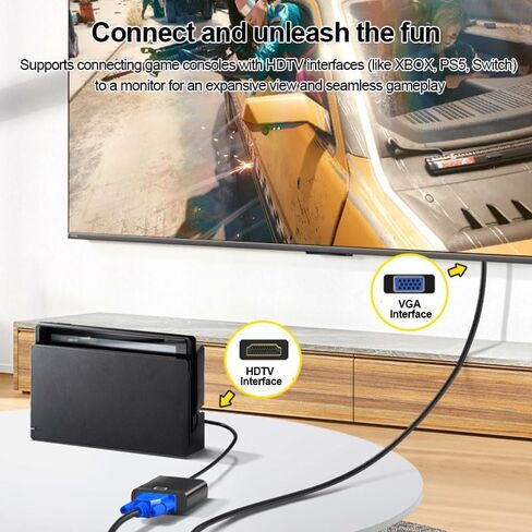 HDMI إلى VGA مع صوت، محول HDMI إلى VGA نشط مطلي بالذهب مع كابل طاقة Micro USB، التوصيل والتشغيل للكمبيوتر/سطح المكتب/الكمبيوتر المحمول/الكمبيوتر الشخصي/جهاز العرض/التلفزيون عالي الدقة، أسود in Saudi Arabia