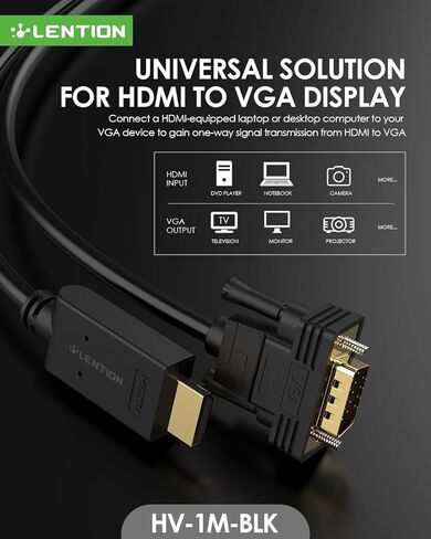 HDMI to VGA Adapter Cable, 1M, Black in Saudi Arabia