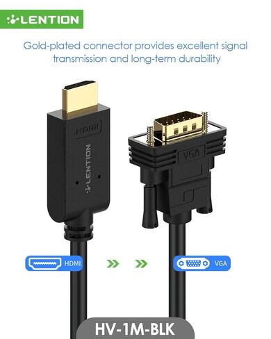 HDMI to VGA Adapter Cable, 1M, Black in Saudi Arabia