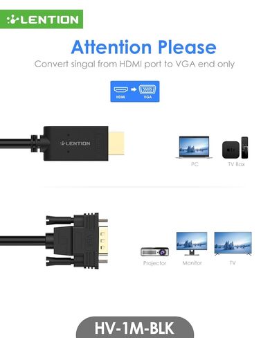 HDMI to VGA Adapter Cable, 1M, Black in Saudi Arabia