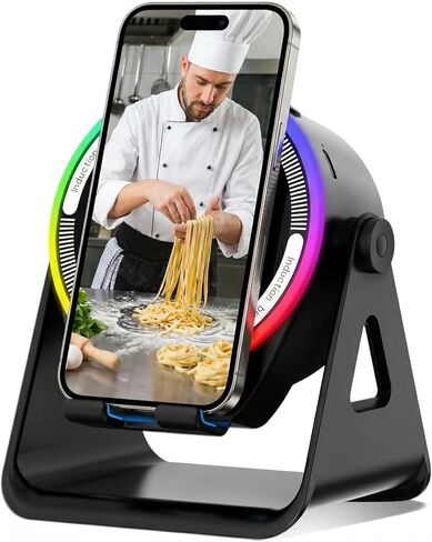 مكبر صوت لاسلكي، حامل هاتف 5 في 1 بلوتوث 5.3 مع دوران 360 درجة وإضاءة محيطة RGB - هدايا أدوات تقنية رائعة للرجال والنساء والأب - متوافق مع iPhone/Android/iPad/Samsung (أسود) in Saudi Arabia