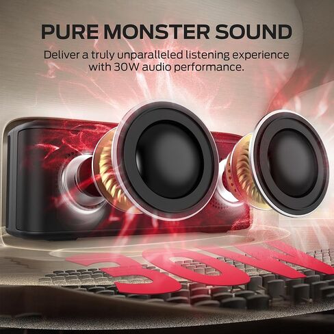 Monster Shock Plus Bluetooth Speaker, Portable Speaker with 30W Loud Stereo Sound, Bluetooth 6.0, TWS Pairing, 15H Playtime, Support AUX/TF Card, IPX6 Waterproof Wireless Speakers for Outdoor, Home in Saudi Arabia