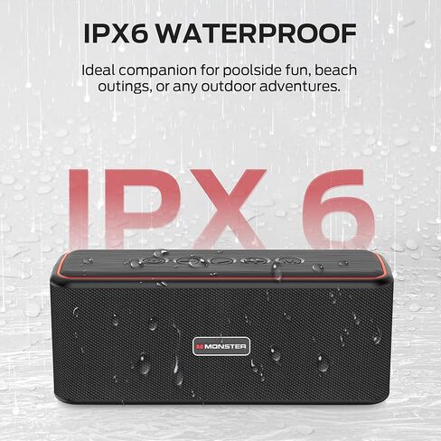 Monster Shock Plus Bluetooth Speaker, Portable Speaker with 30W Loud Stereo Sound, Bluetooth 6.0, TWS Pairing, 15H Playtime, Support AUX/TF Card, IPX6 Waterproof Wireless Speakers for Outdoor, Home in Saudi Arabia
