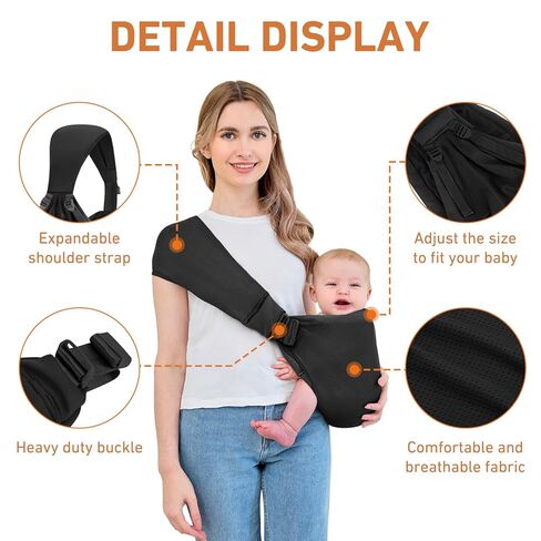 Baby Sling Carrier, Baby Carrier Newborn to Toddler, Mesh Toddler Carrier, Lightweight Breathable Summer Baby Wraps Carrier, Baby Carriers One Size Fits All (Black) in Saudi Arabia