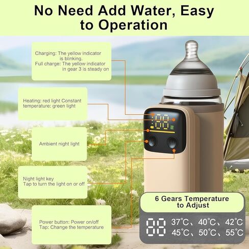 Portable Bottle Warmer for Travel, Fast Warming, Waterless Milk Warming with Battery-Powered for Home Outdoor, Comfortable Baby Feeding On The Go, Fast Baby Milk Warmer with Timer (Brown) in Kuwait