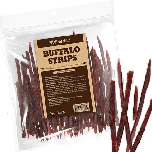 AFreschi Buffalo Treats for Dogs, Rawhide Free, All Natural, Human Grade, Long Lasting Dog Chews, Healthy Dog Treats for All Breeds, Jerky, 4 oz in Kuwait