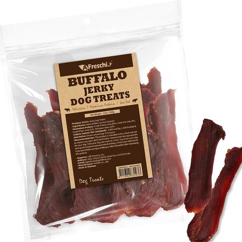 AFreschi Buffalo Treats for Dogs, Rawhide Free, All Natural, Human Grade, Long Lasting Dog Chews, Healthy Dog Treats for All Breeds, Jerky, 4 oz in Kuwait