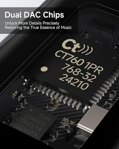 مضخم سماعة رأس USB C DAC، دونجل محول صوت محمول 3.5 مم، عالي الدقة 32 بت/768 كيلو هرتز PCM/DSD256 يدعم الهواتف الذكية التي تعمل بنظام Android وأجهزة الكمبيوتر المحمولة وأجهزة الكمبيوتر الشخصية ومشغلات الموسيقى وأجهزة USB-C الأخرى in Kuwait