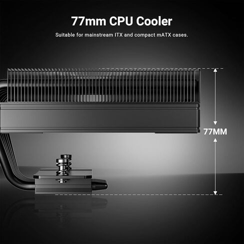 ID-COOLING IS-77-XT مبرد هواء وحدة المعالجة المركزية باللون الأسود، ارتفاع 77 مم، 6 أنابيب حرارية، مروحة PWM رفيعة 120 مم، متوافق مع Intel LGA1700/1200/115X وAMD AM5/AM4 - مثالي لأجهزة الكمبيوتر SFF وMini-ITX in Kuwait