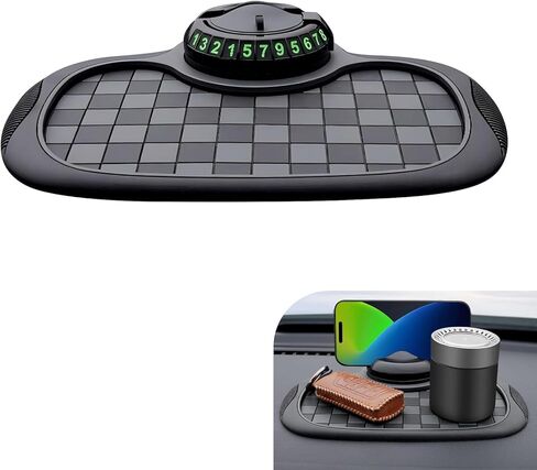 Car Dashboard Mat, 9.2" x 7" Anti-Slip Pad with Parking Number Sign and Rotatable Phone Holder, Large Storage Tray for Phone Sunglass Key, Universal Multifunction Organizer for Car (Black) in Saudi Arabia