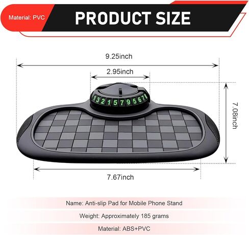 Car Dashboard Mat, 9.2" x 7" Anti-Slip Pad with Parking Number Sign and Rotatable Phone Holder, Large Storage Tray for Phone Sunglass Key, Universal Multifunction Organizer for Car (Black) in Saudi Arabia