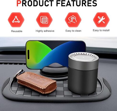 Car Dashboard Mat, 9.2" x 7" Anti-Slip Pad with Parking Number Sign and Rotatable Phone Holder, Large Storage Tray for Phone Sunglass Key, Universal Multifunction Organizer for Car (Black) in Saudi Arabia