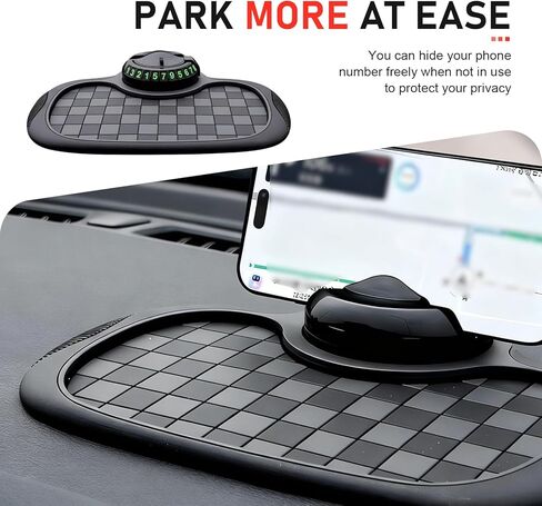 Car Dashboard Mat, 9.2" x 7" Anti-Slip Pad with Parking Number Sign and Rotatable Phone Holder, Large Storage Tray for Phone Sunglass Key, Universal Multifunction Organizer for Car (Black) in Saudi Arabia